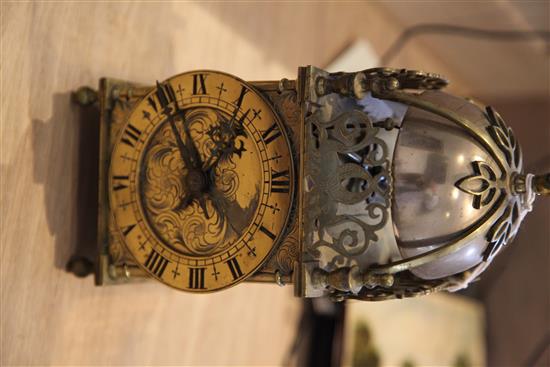 A brass lantern clock, 29.5cm